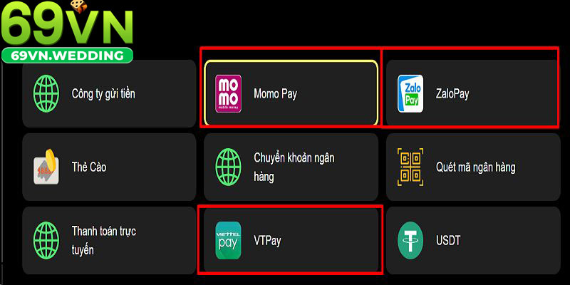 Thanh toán nạp vốn 69VN qua ví momo